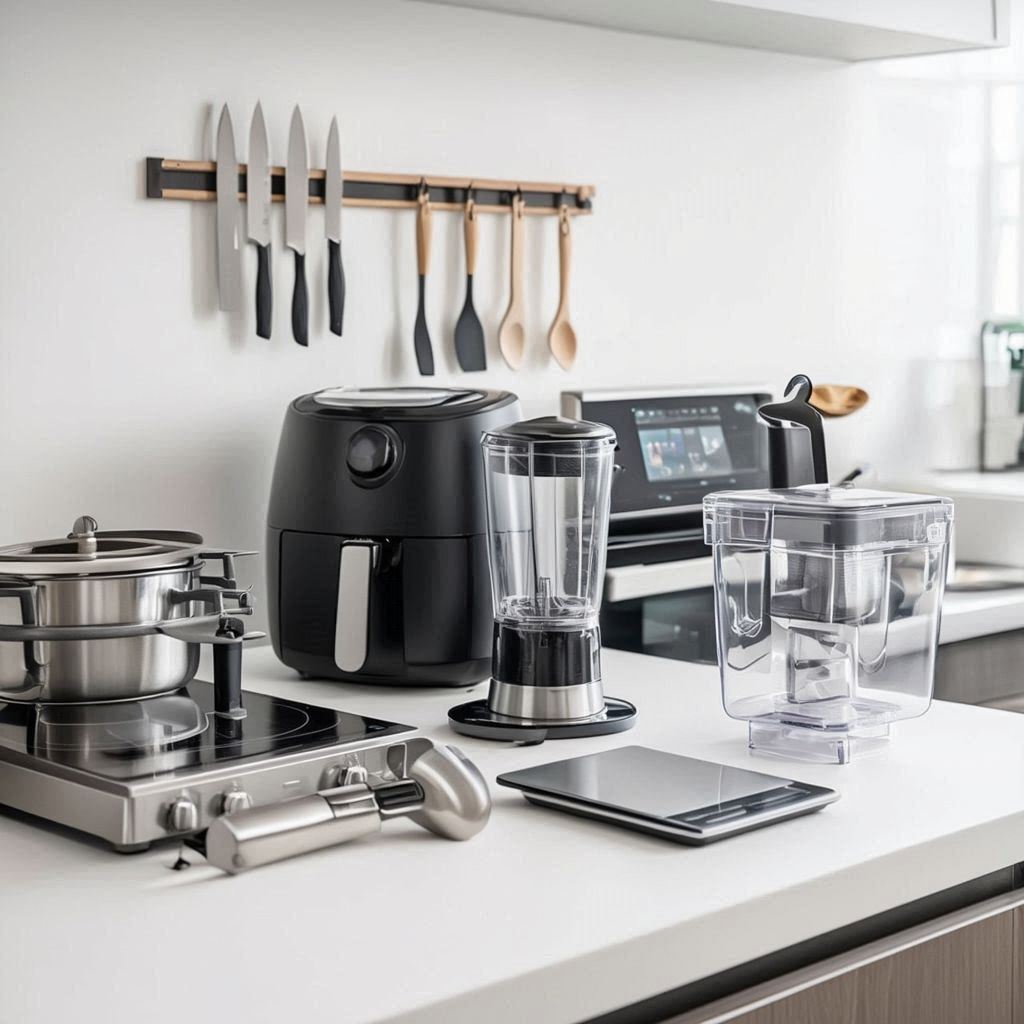 Modern home kitchen appliances used for product research and reviews
