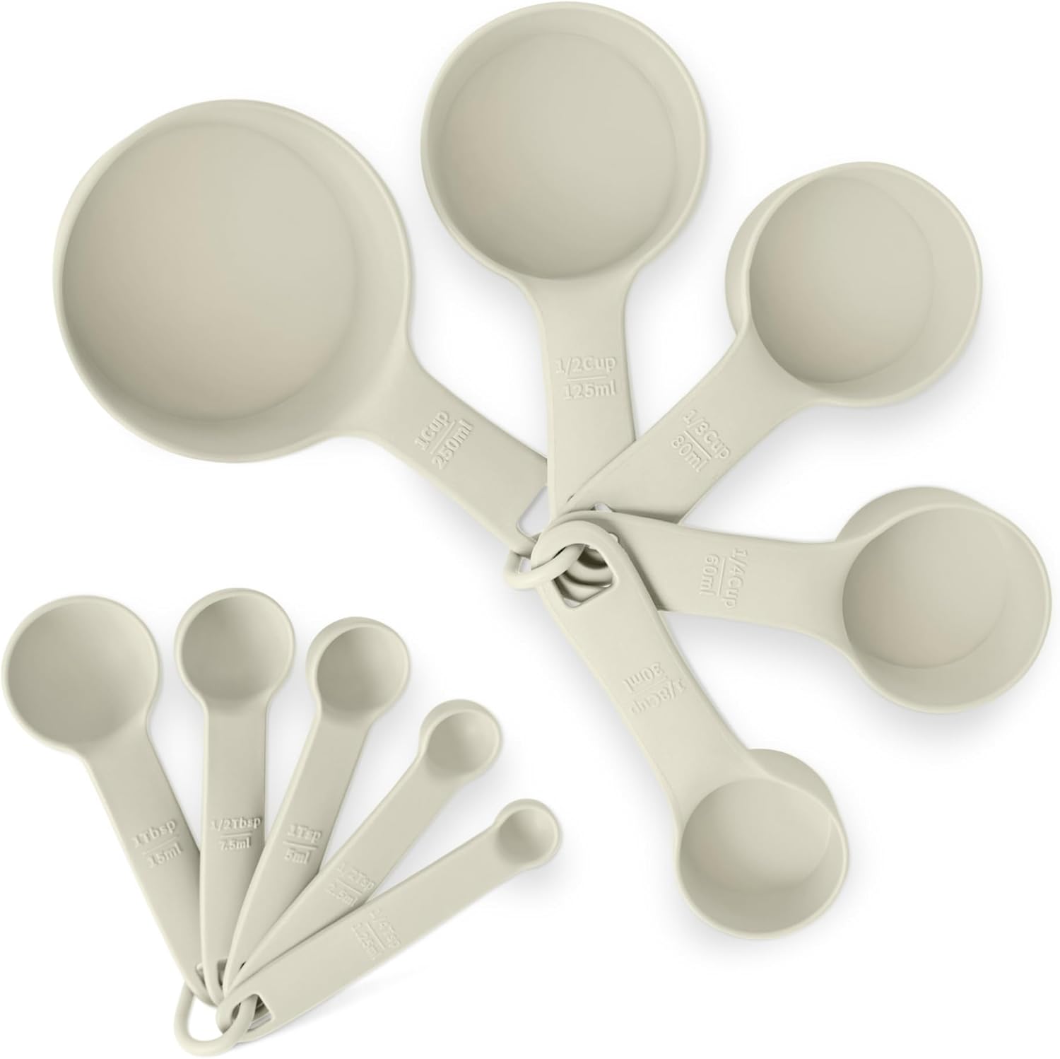 amazon basics measuring cups and spoons, 10 piece set, dishwasher safe, linen gray2